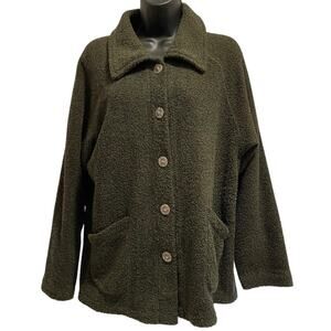 Vintage GG Sport Dark Olive Green / Gray Knit Full Button Sweater - Medium